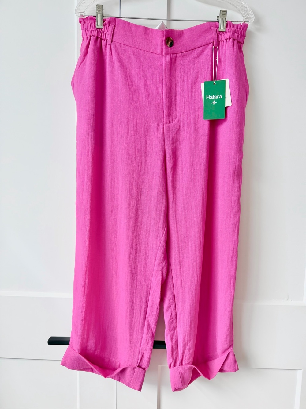 Halara High Waisted Zipper Pocket Cropped Linen-Feel Pants